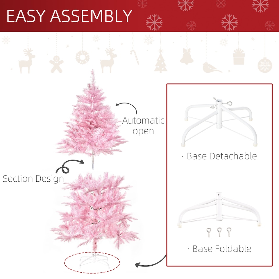 image 1 of HOMCOM 5FT Artificial Christmas Tree Holiday mas Holiday Tree Decoration with Automatic Open for Home Party, Pink