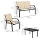 image 5 of Outsunny 4 Pcs Curved Steel Outdoor Furniture Set w Loveseat, 2 Texteline Seats, Glass Top Table Garden Balcony Patio Furniture For Family Party Events Guests Beige