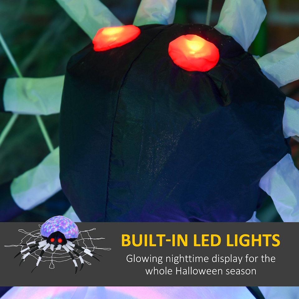 image 1 of HOMCOM 5FT Long Halloween Inflatable Spider, Hanging Giant Spider with Colourful LED Light, Blow-Up Outdoor LED Garden Display for Lawn, Party
