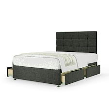 Charcoal Linen 4 Drawer Divan Base and Pearl Headboard King Size