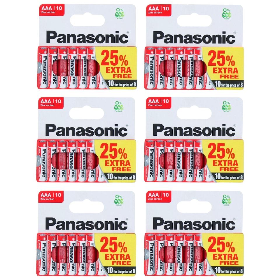 60x Panasonic Zinc Carbon AAA Batteries