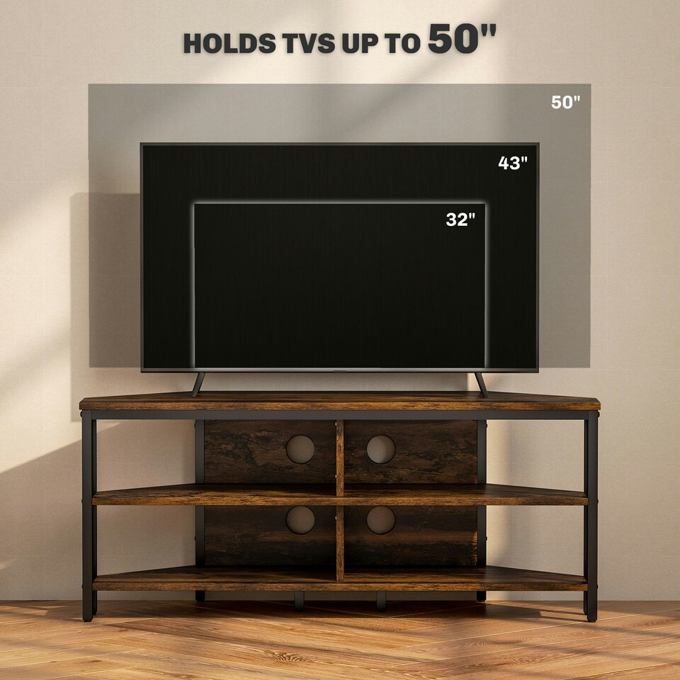 image 1 of HOMCOM 50" TV Stand Cabinet, TV Unit with Storage Shelves, Rustic Brown
