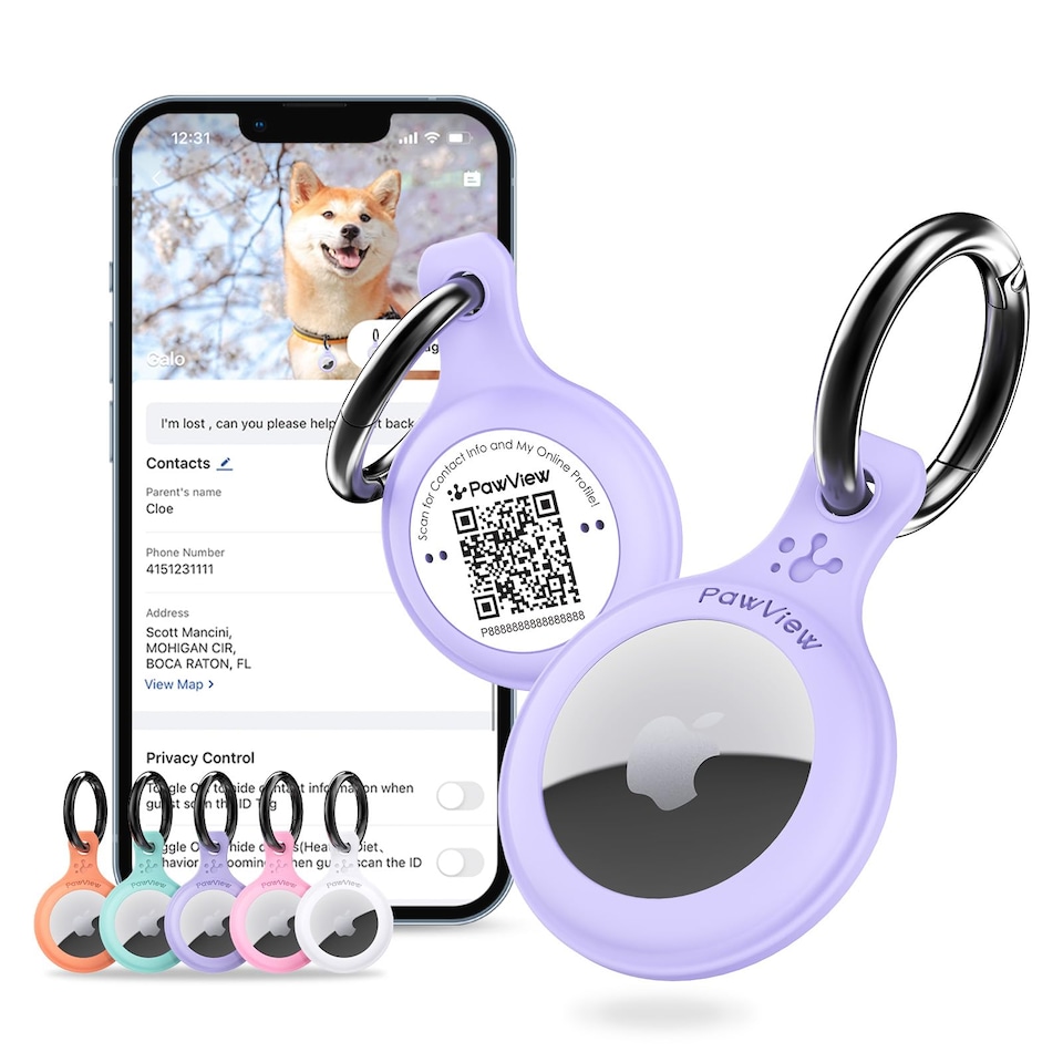 image 1 of AirTag Holder & Collar for Pets GPS Tag & App with Smart QR ID