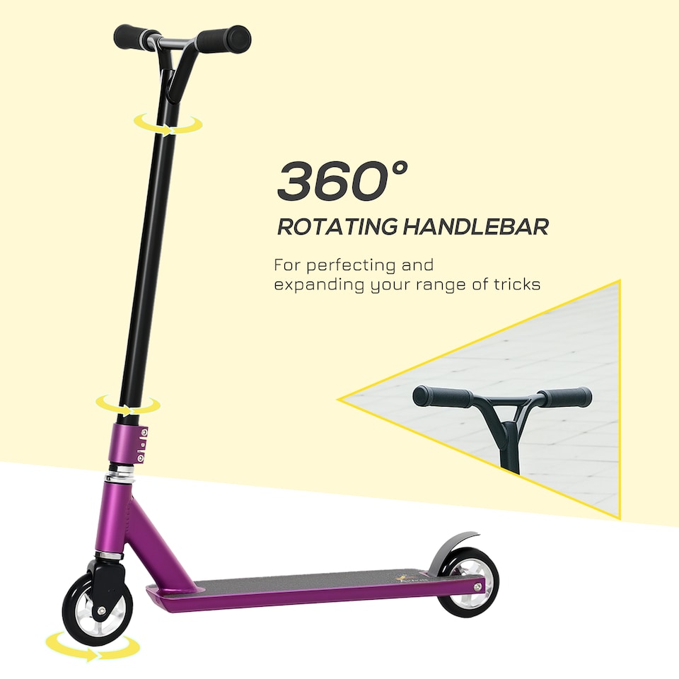 image 1 of HOMCOM Stunt Scooter Entry Level Tricks Scooter for 14+ Beginners, Purple | Purple | Purple