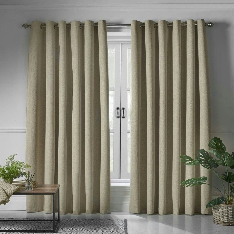 image 1 of Linen Look Blackout Ring Top Eyelet Curtains - 110cm x 183cm - Beige