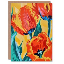 Greeting Card Vibrant Orange Tulip Flowers Floral Oil Painting