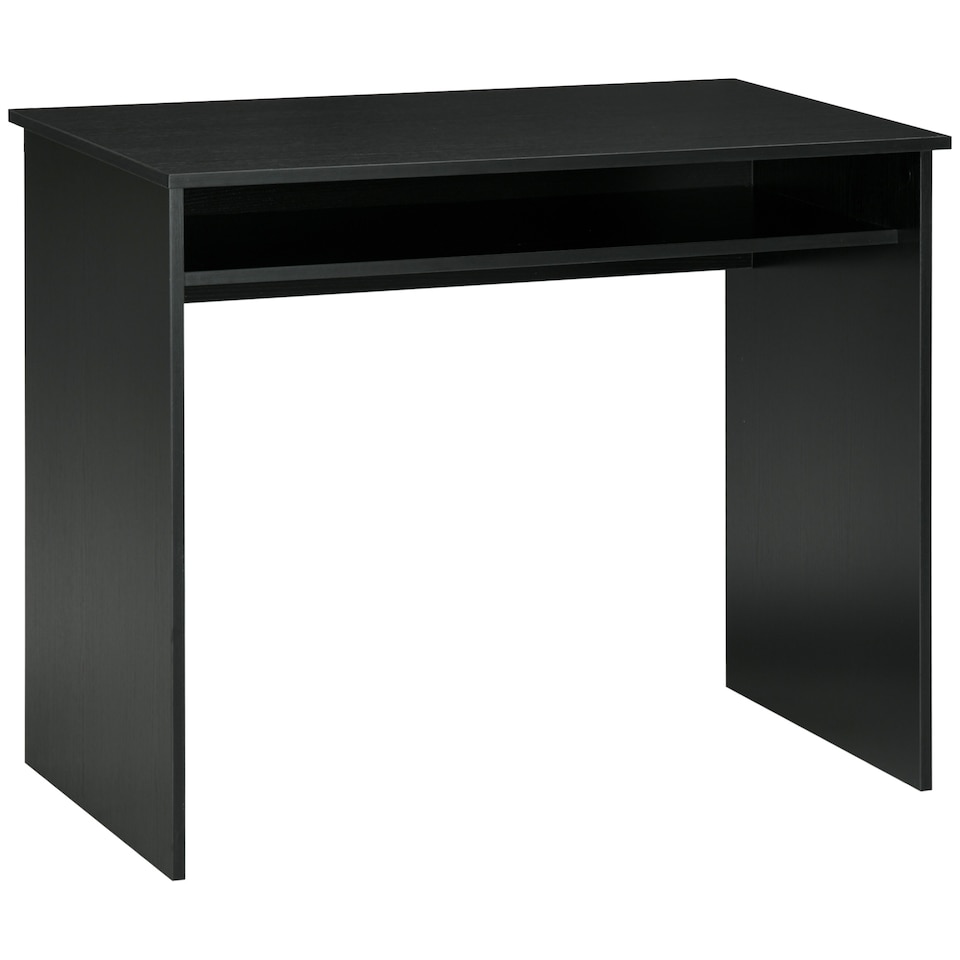 image 1 of HOMCOM Modern Computer Desk, Home Office Table, Small Writing Desk with Storage Shelf, 90 x 50cm, Black Wood Grain
