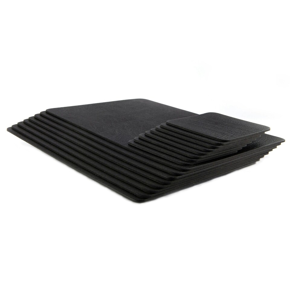 image 1 of Lara-May Set of 8 Jet Black Recycled Leather Placemats & 8 Leather Coasters