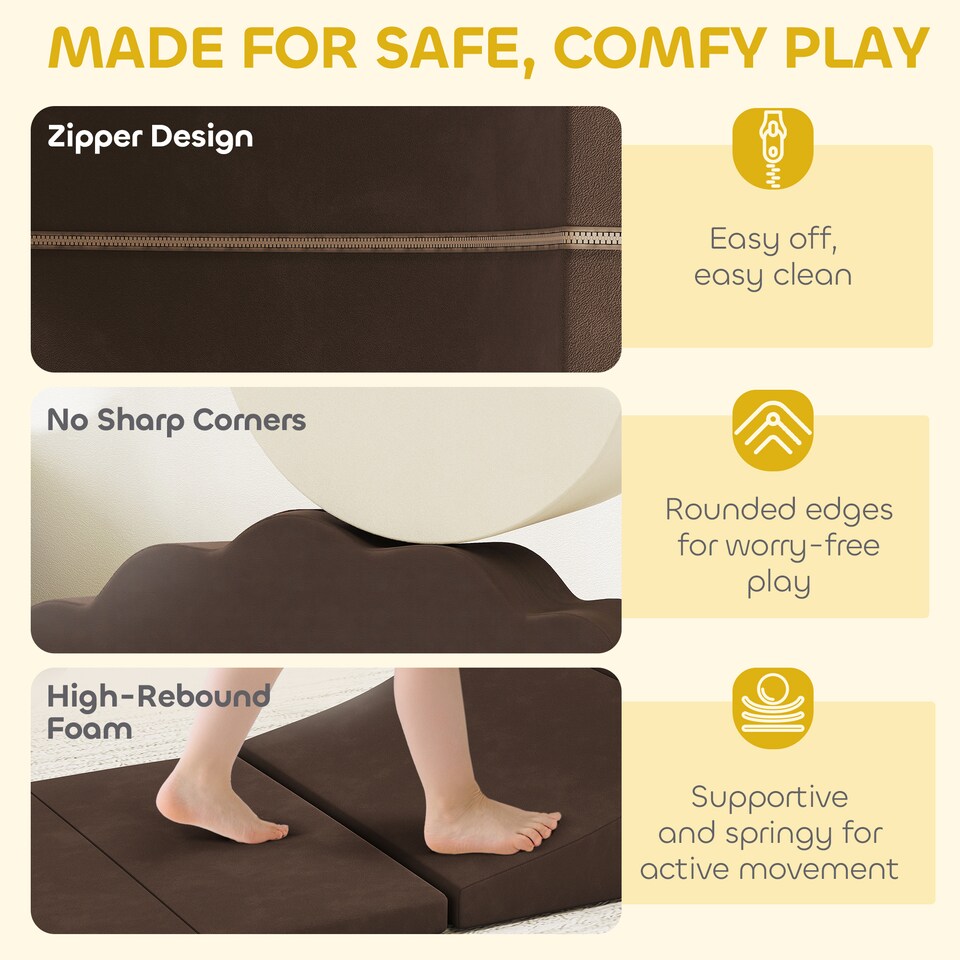 image 1 of AIYAPLAY Kids Soft Play Set, 7 Piece Foam Climbing Blocks, Brown