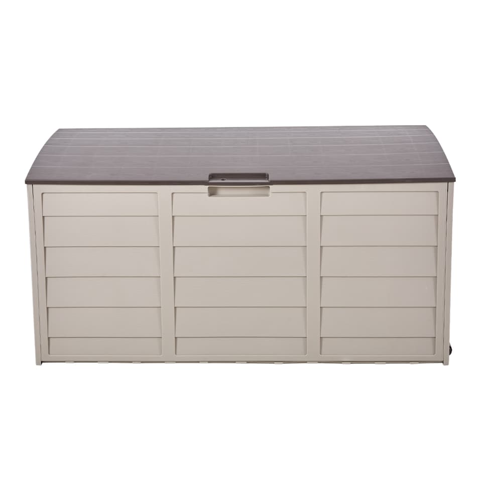 image 1 of Living and Home 290L Outdoor Plastic Garden Storage Box with Wheels, Beige | White | Beige | 290L | 1
