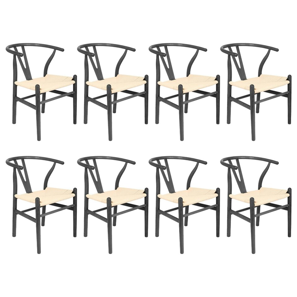image 1 of Nicholas Winter Beech Wooden Scandi Danish Style Dining Chairs - Black - Set of 8 - Solid Wood Chair Armchair Dining Chair Club Chair Side Chair Black