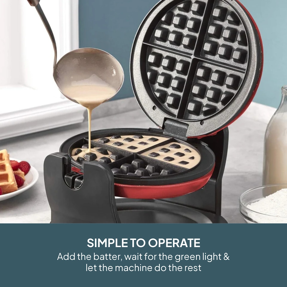 image 1 of Cooks Professional Rotary Belgian Waffle Maker Machine with Non-Stick Plates & Drip Tray | Red