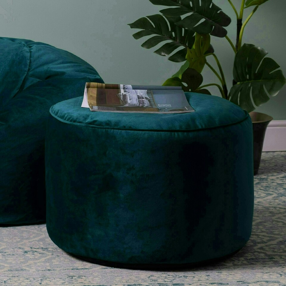 image 1 of icon Milano Velvet Bean Bag Pouffe Teal Green Large Velvet Footstools Green
