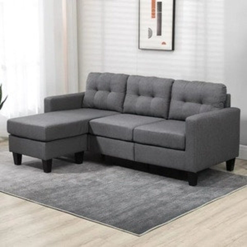 image 1 of Portofino 3 Seater Corner Sofa, Chaise Lounge Furniture with Reversible Ottoman Footstool or Chaise Grey