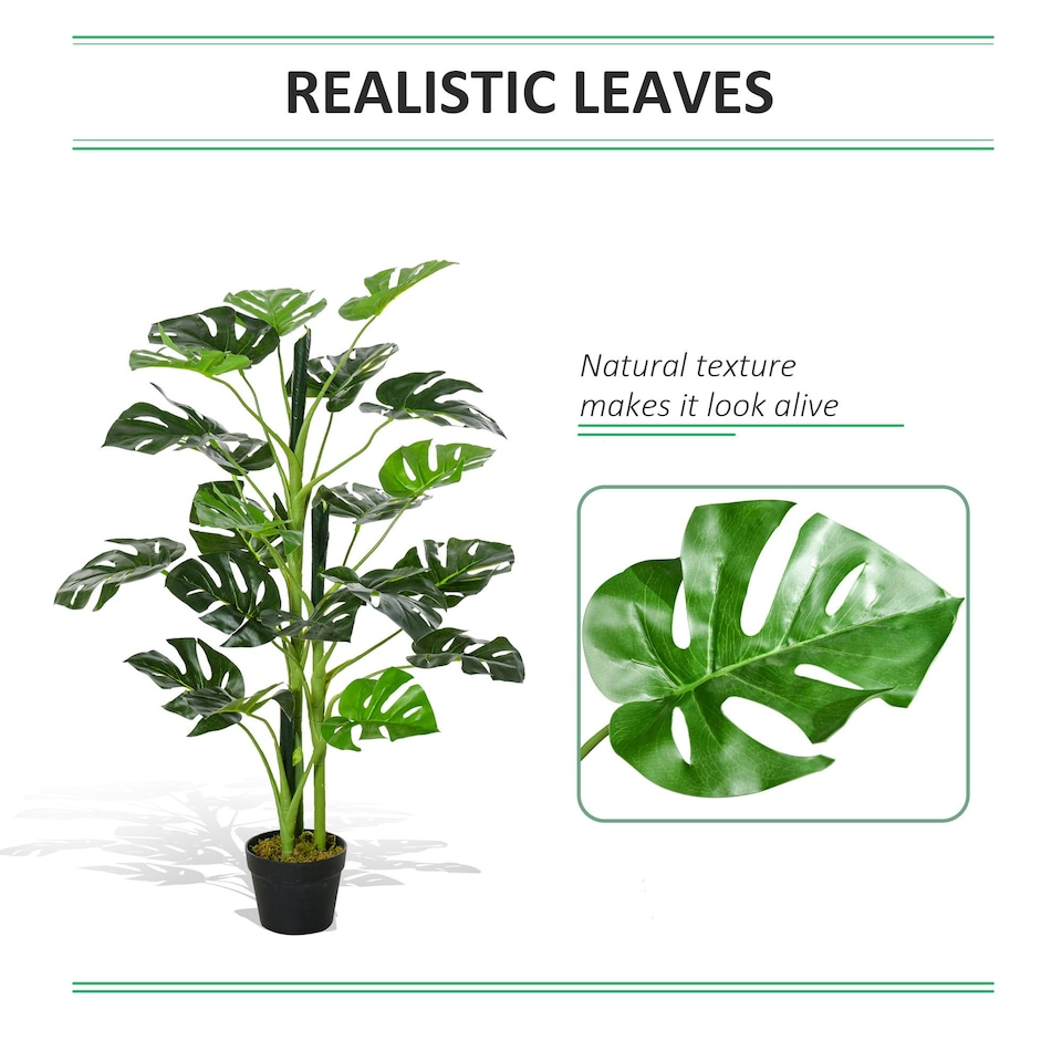 image 1 of Outsunny 100cm/3.3FT Artificial Monstera Tree Fake Plant in Pot Indoor