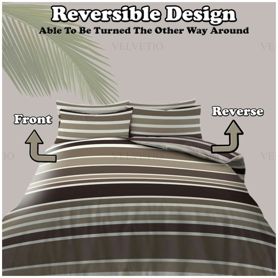 image 1 of VELVETIO Burford Stripe Complete Duvet Cover Set with Fitted Sheet Breathable Bedding Quilt Brown | Natural | King