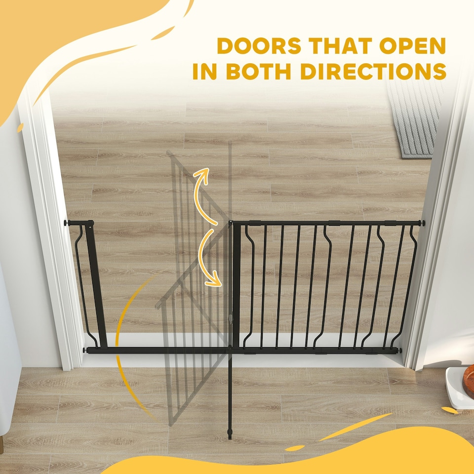 image 1 of PawHut Dog Gate Wide Stair Gate w/ Door Pressure Fit, 75-145W cm, Black