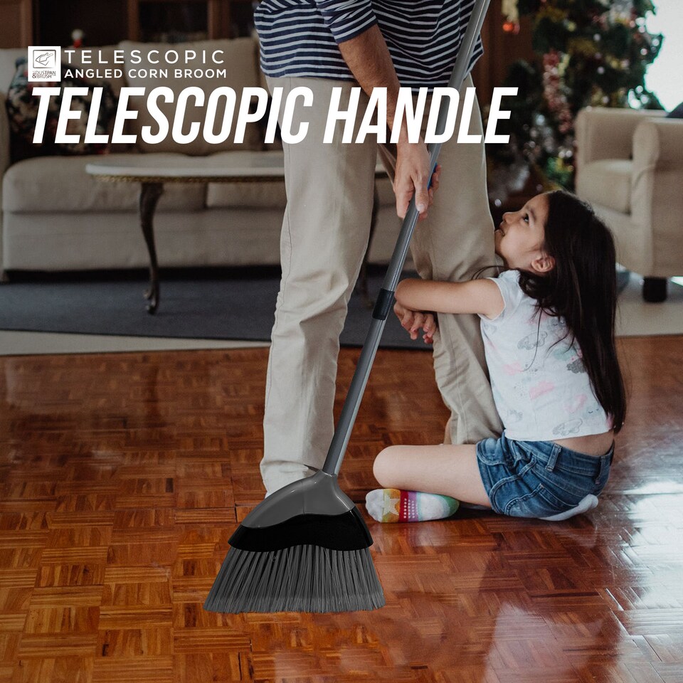 image 1 of Telescopic Indoor Sweeping Broom Soft Angled Slim Floor Sweeping Corn Broom Brush