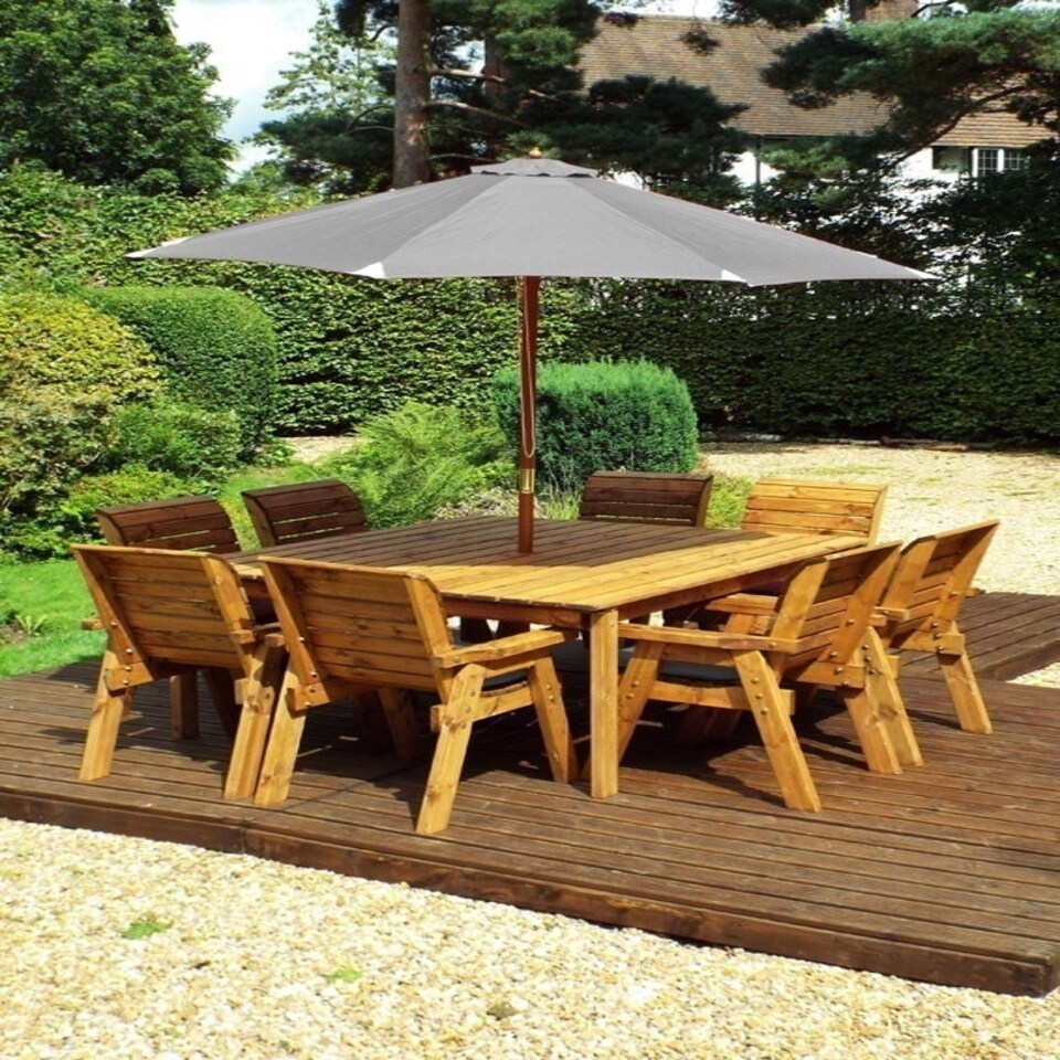 image 1 of Eight Seater Square Table Set with Cushion - W250 x D250 x H98 - Fully Assembled - Grey