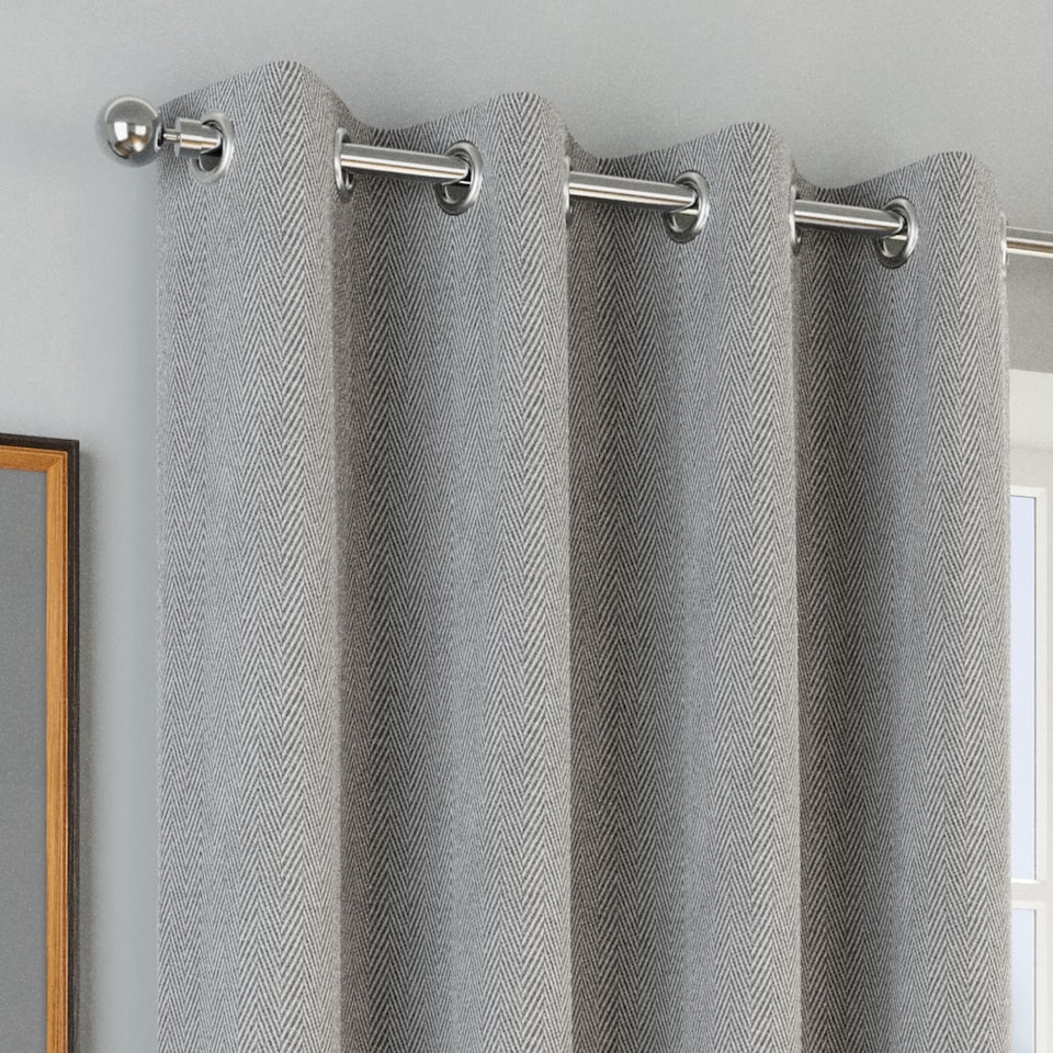 image 1 of Enhanced Living Chester Grey 66 x 72 inch (168x183cm) Eyelet Thermal Noise Reducing Blackout Curtains (PAIR)