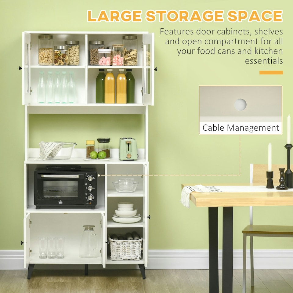 image 1 of HOMCOM Freestanding Kitchen Storage Cabinet Cupboards Adjustable Shelves White