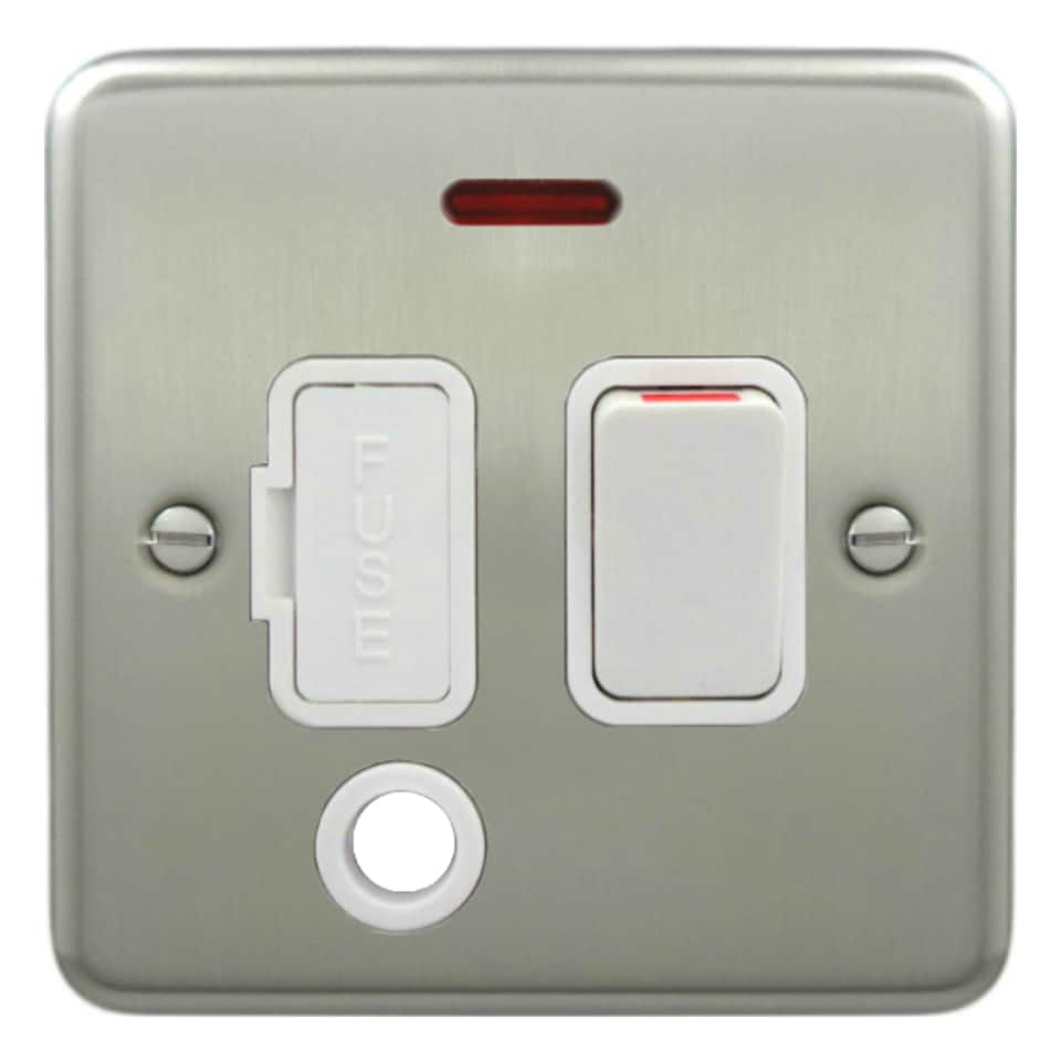 Deta 1916SCW Switched Spur Connection Unit with Neon & Flex Outlet 13 Amp Satin/ White Inserts