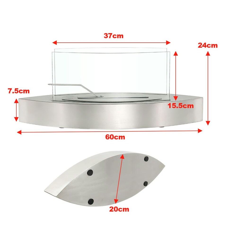 image 1 of Living and Home Oval Stainless Steel Bio Ethanol Tabletop Fireplace, Silver