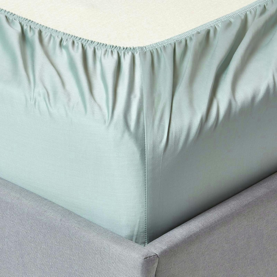 image 1 of Homescapes Duck Egg Blue Organic Cotton Fitted Sheet 400 Thread count, Single Blue | Single