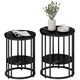 image 1 of HOMCOM Round Coffee Table Set of 2, Marble-Effect Side Tables with Storage Open Shelf and Steel Frame for Living Room, Bedroom, Black Marble Effect