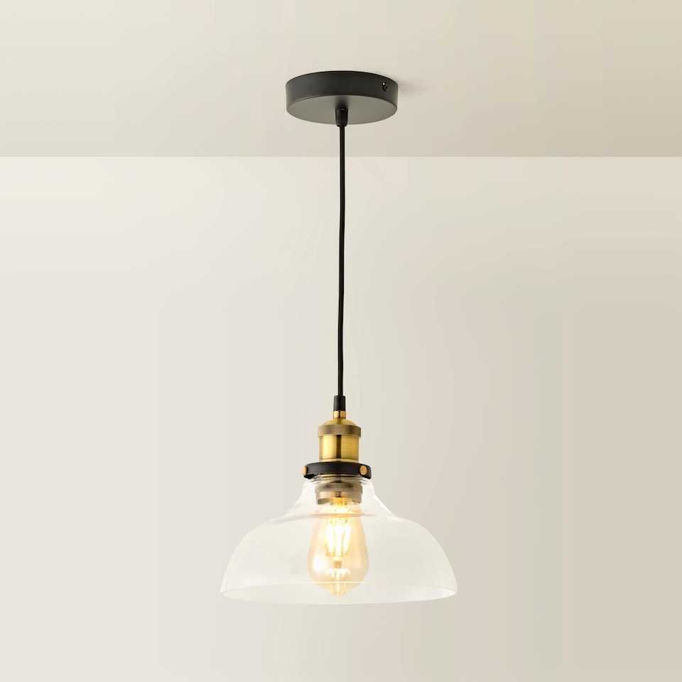 image 1 of ValueLights Industrial Black And Gold Clear Glass Pendant Ceiling Light | Clear