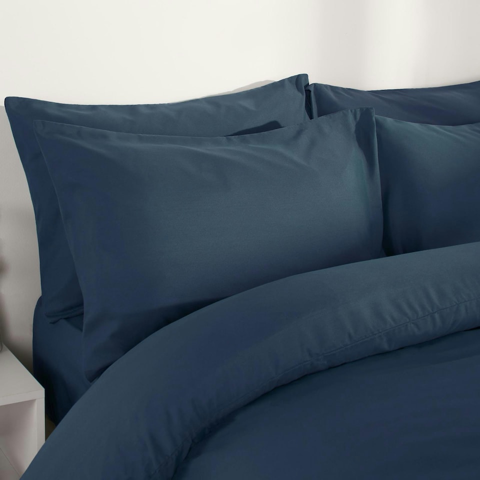 image 1 of OHS Plain Soft Microfibre Duvet Cover and Pillowcase Set, King - Denim Blue