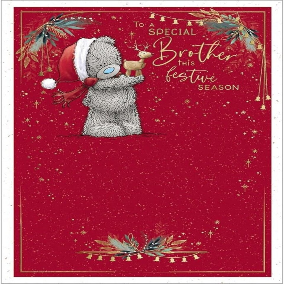 image 1 of Bear Holding Mini Reindeer Brother Christmas Card