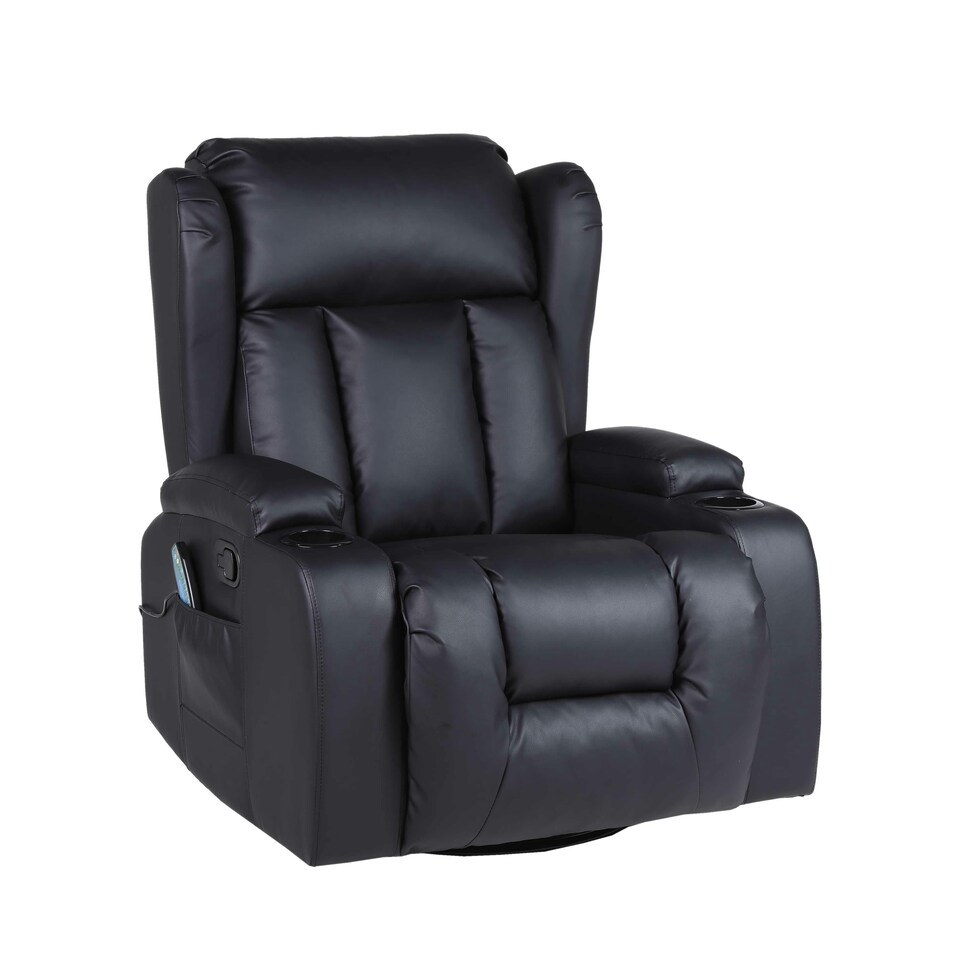 image 1 of SoHo 10 in 1 Recliner Armchair With Swivel, Tilt Heated and Massage Functionality Black | Black | One Size