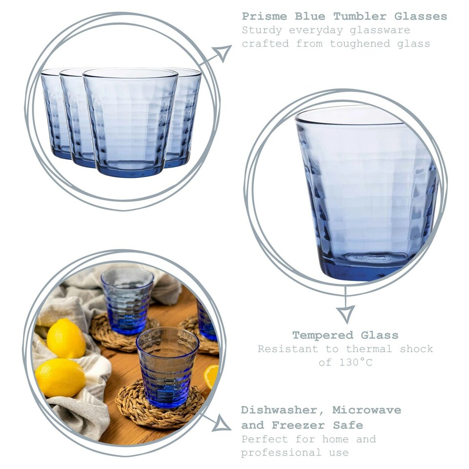 image 1 of Duralex Prisme Drinking Glasses - 275ml Tumblers for Water, Juice - Blue - Pack of 4 Blue