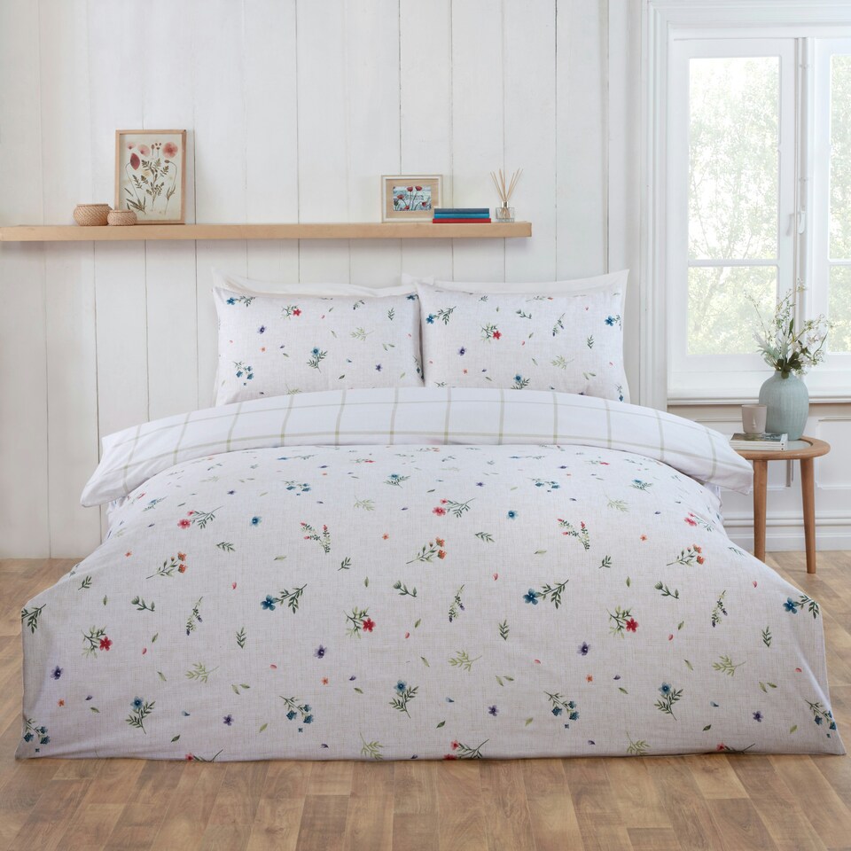 image 1 of Meadow Brushed Cotton Reversible Duvet Cover Set with Pillowcase | Multi | Not provided | 1