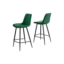 Furniturebox Pesaro 2x Green Velvet Black Legs Bar Chair