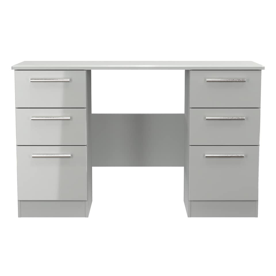 image 1 of Windsor 6 Drawer Kneehole Desk in Grey Gloss & Dusk Grey (Ready Assembled) | Grey | Grey Gloss / Dusk Grey