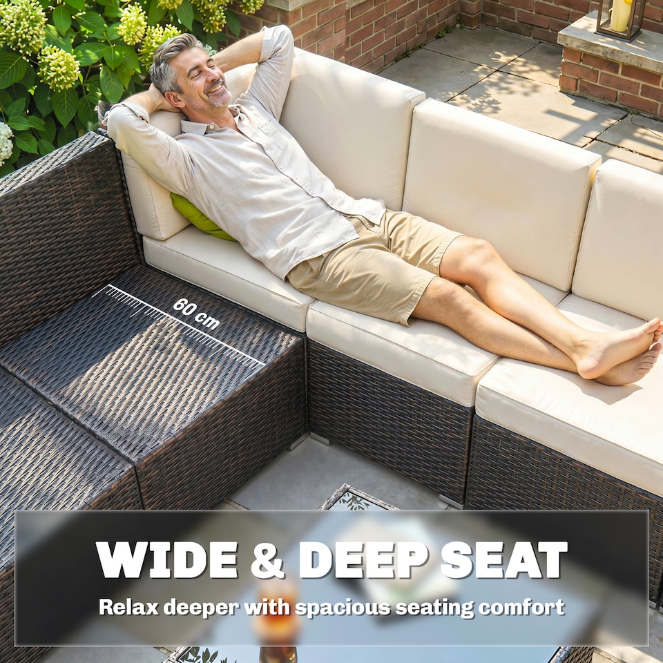 image 1 of Outsunny 8 Pieces Patio Rattan Sofa Set Outdoor Garden Furniture Set Brown