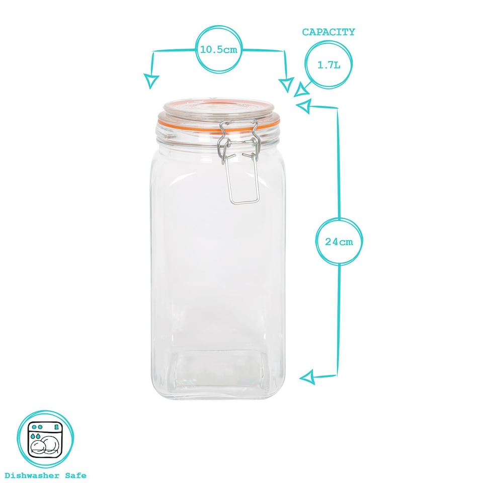 image 1 of Argon Tableware Square Glass Jar with Clip-Top Lid - 1.7L