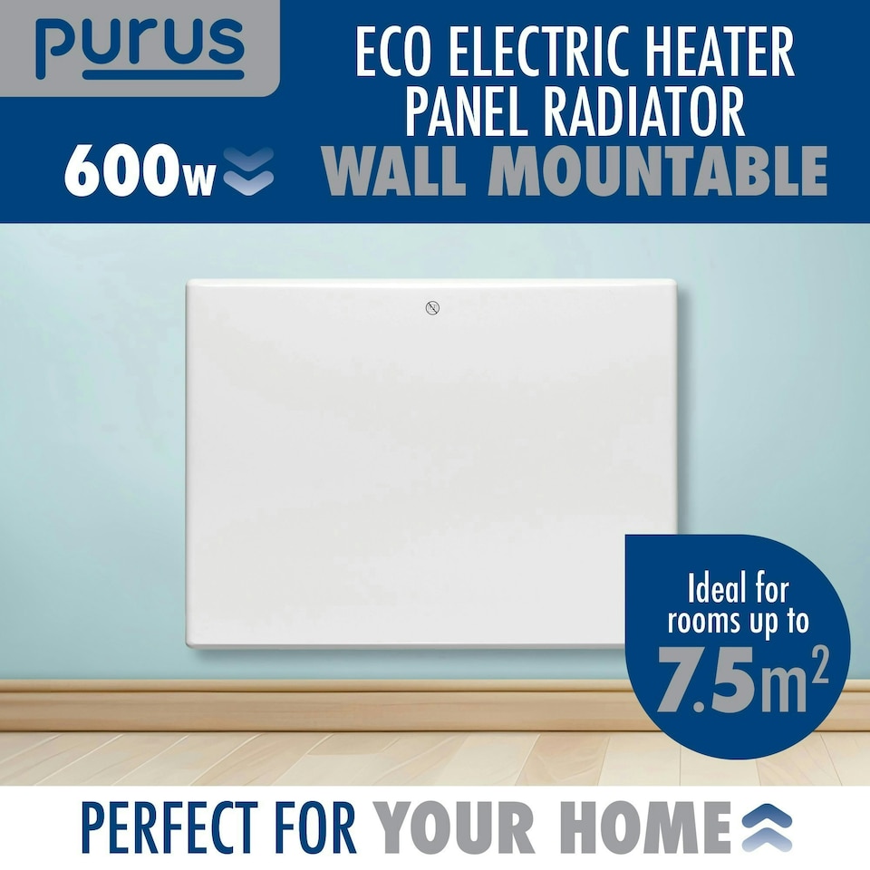 image 1 of Purus 600W Electric Panel Heater Wall Mounted White Radiator