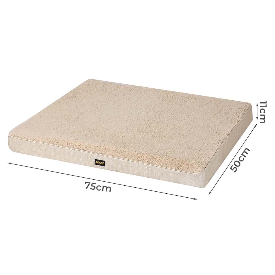 image 1 of Skylos Dog Bed Washable Pet Cushion Cage Mattress Crate Mat Non Slip Soft Fleece | Cream | M | M