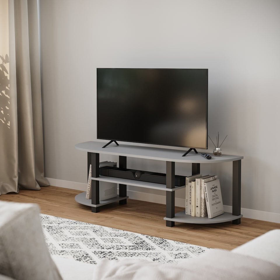 image 1 of URBNLIVING Wide TV Unit Stand S-Tube Entertainment Centre with Storage Shelf, Modern Living Room Cabinet | Grey | Grey | One Size | 1