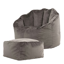 icon Sirena Scallop Chair Bean Bag and Footstool Charcoal Grey Velvet Bean Bags Grey