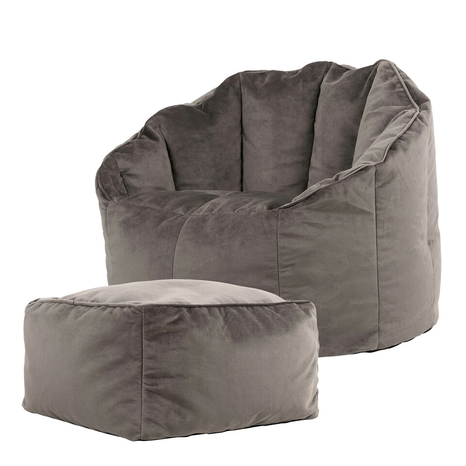 image 1 of icon Sirena Scallop Chair Bean Bag and Footstool Charcoal Grey Velvet Bean Bags Grey