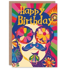 Trippy Flower Power Sunglasses Hippie Man Him Birthday Card