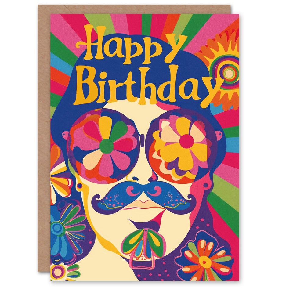 image 1 of Trippy Flower Power Sunglasses Hippie Man Him Birthday Card