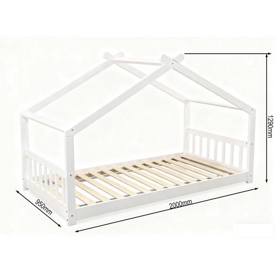 image 1 of Jinsen Single Cottage Bed - Wood - L200 x W95 x H129 cm - White