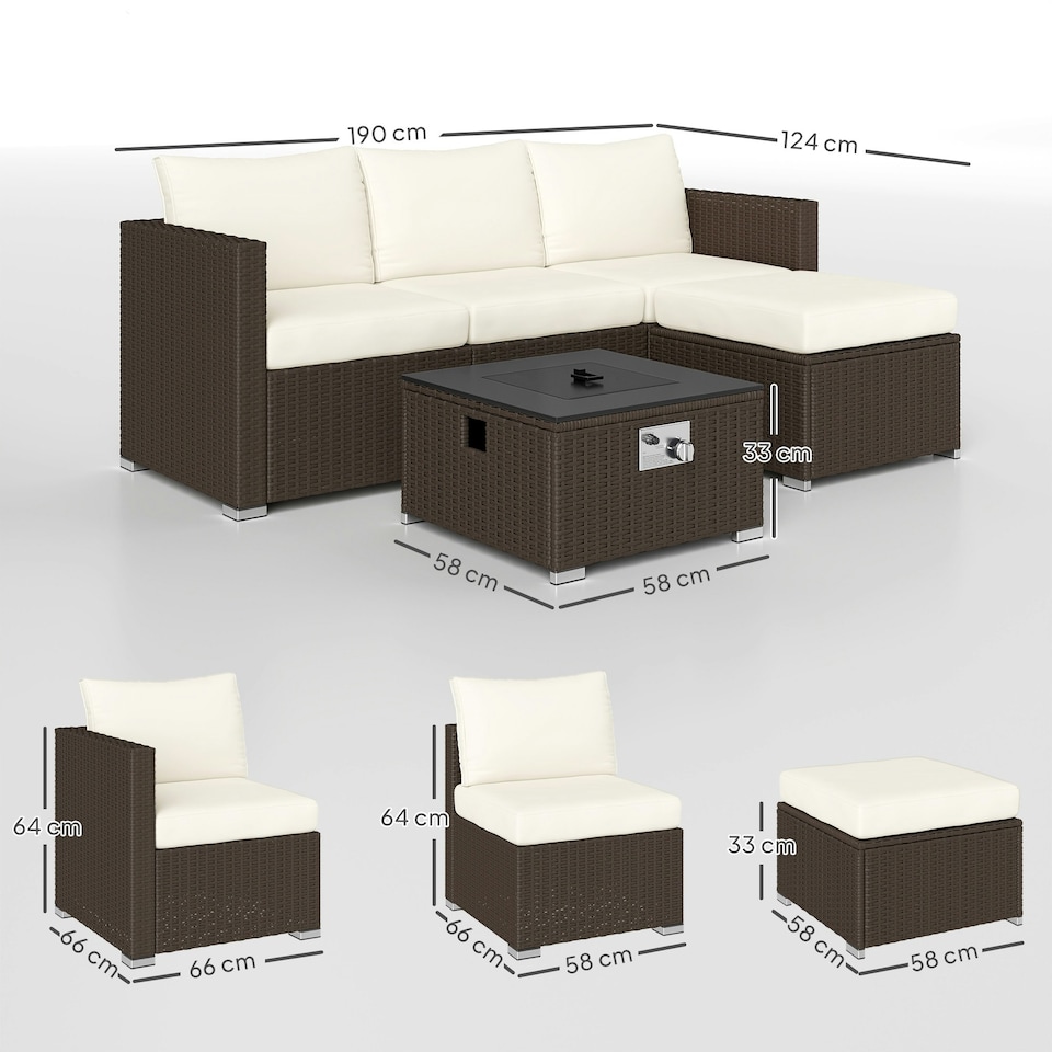 image 1 of Outsunny 4 Seater Rattan Sofa Set with Footstool Thick Cushions Brown Cream