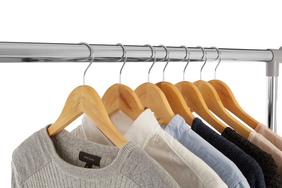 image 1 of Orsina Set of 20 Wooden Cloth Hangers, Garment Hangers With Metal Hooks & Shoulder Notches, Door Hanging Organiser