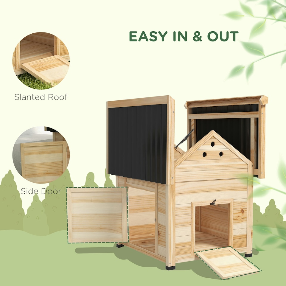 image 1 of PawHut Wooden Duck House, Poultry Coop with Double Doors, Openable Roof